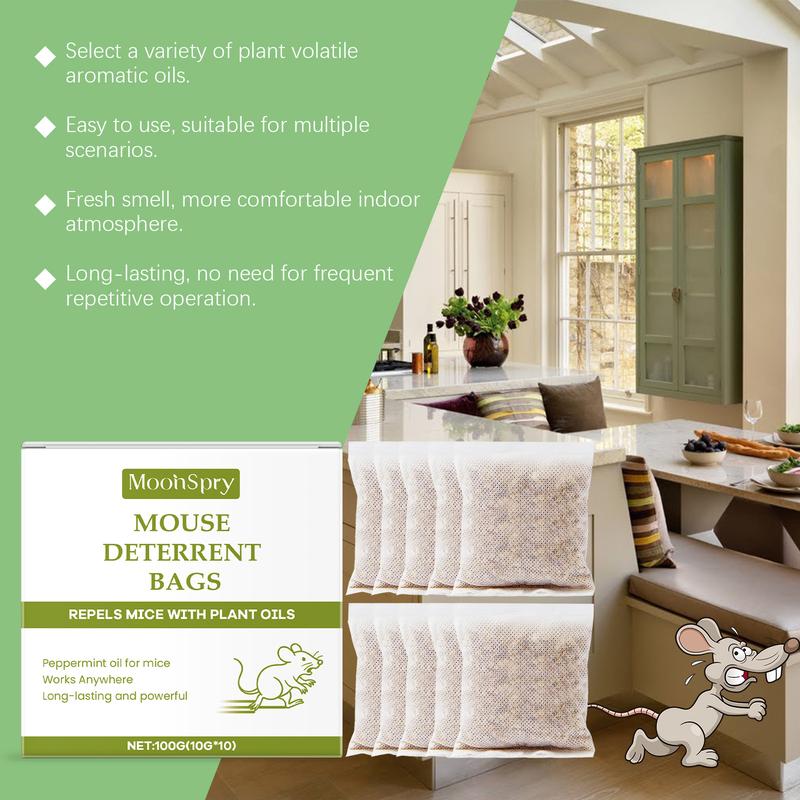 Mouse Repellent Pouches – Natural Rodent Deterrent with Peppermint Oil (10 Pouches) – Safe & Non-Toxic – Keep Mice Out of Homes, Garages, Warehouses & Cars – People & Pet Friendly