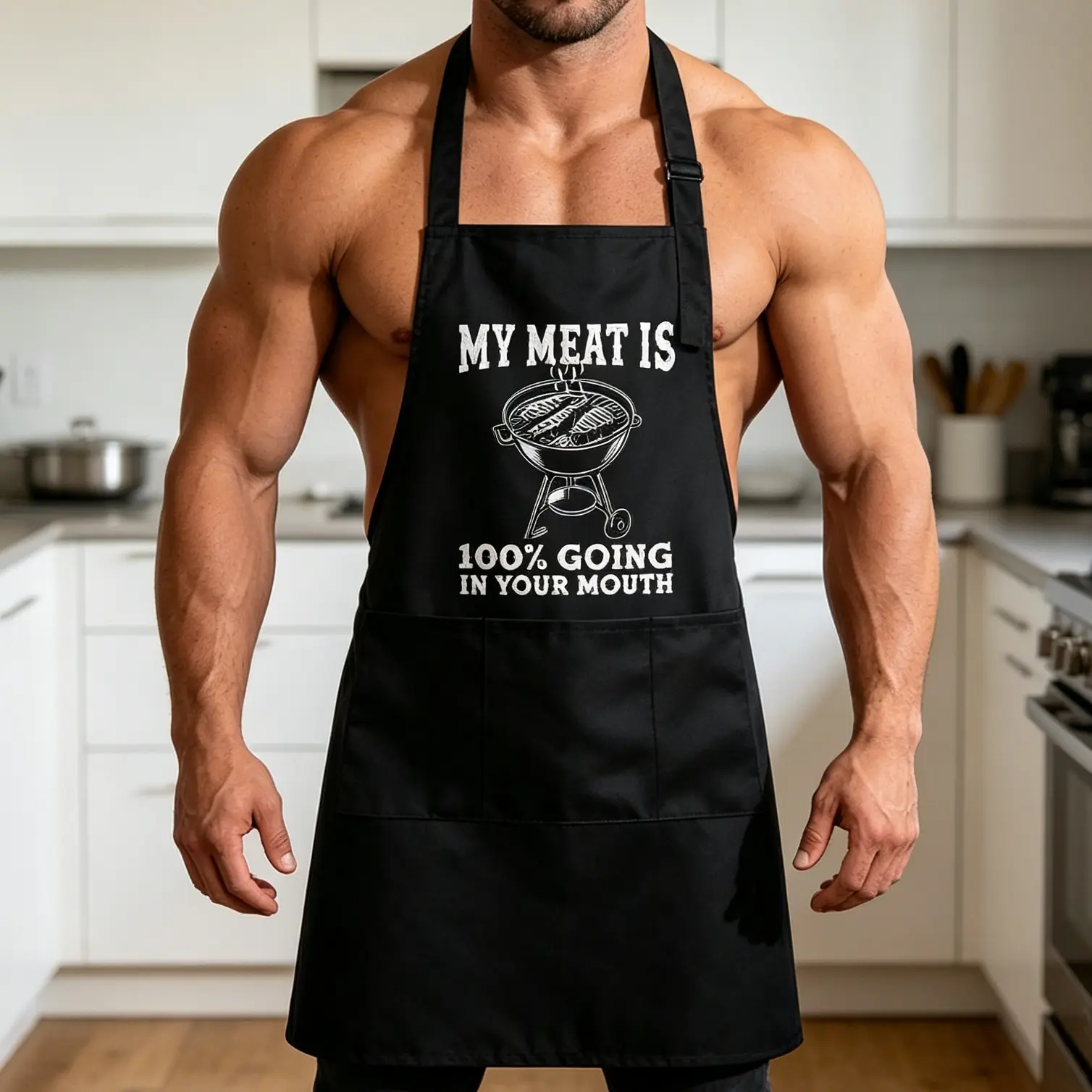 My Meat Is 100 Percent Going In Your Mouth Cookout Apron Sarcastic Graphic Novelty Grill Wear Funny Aprons Adjustable Household Items Graphic Print Patriotic Apron Funny Food Cover Novelty Cooking Aprons for Black -