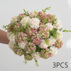 3pcs Hydrangea Artificial Flower Bouquet, Lifelike Silk Hydrangea Stems, Wedding Centerpiece Decor, Living Room Table Arrangements, Home Floral Accents
