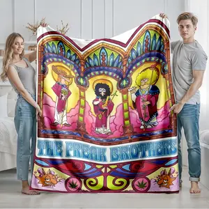 1 piece The Freak Brothers animated characters and hippie culture theme. themed flannel blanket - All-season flannel blanket, suitable for sofas and beds, super soft and comfortable, modern geometric pattern design, digital printing, 100% polyester