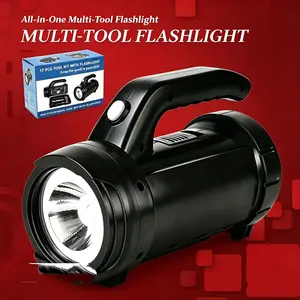 Portable Heavy Duty LED Work Flashlight with Built-in Complete Ratchet Tool Set, All Weather Emergency Spotlight Toolbox for Men, Ideal Gift for Mechanic Dad Handyman Camping Enthusiast