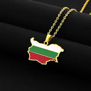 Creative map necklace stainless steel retro drip national style Bulgarian People's Republic map necklace jewelry