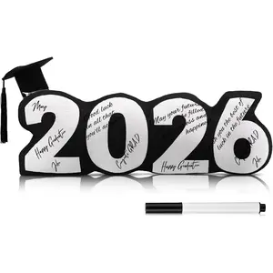 Class of 2026 15.7" Autograph Stuffed Graduation Pillow Guest Signature Gifts Grad Party Sign-in Decor for High School College Black Classic