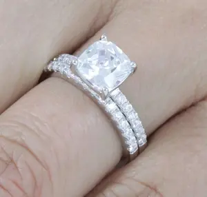 Janefashions 1.5CT Cushion Engagement Ring Wedding Band Set 925 Sterling Silver 2.5-15 M6855