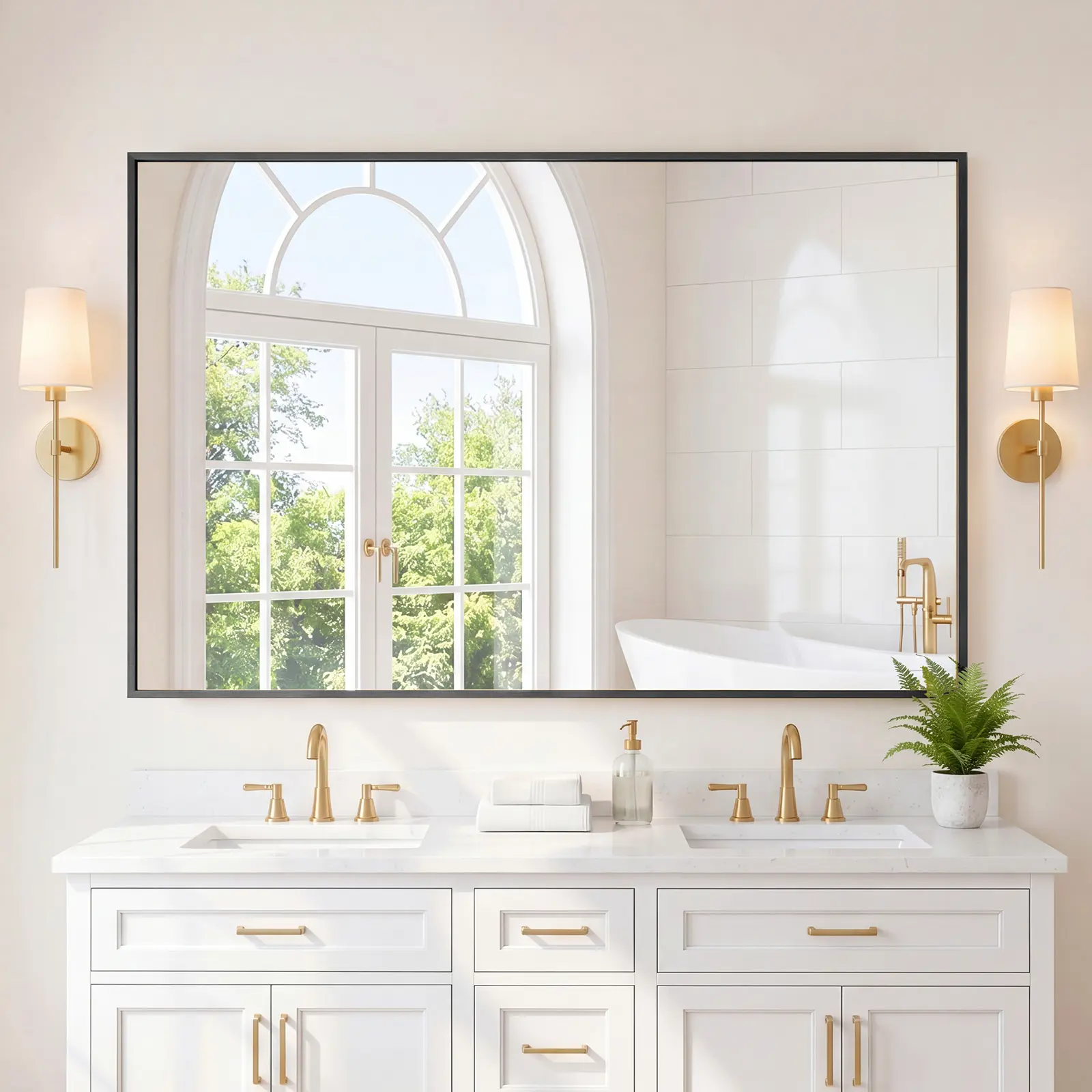 Wall-Mounted Rectangle Bathroom Mirror with Metal Frame, Modern Vanity Decor for Bathroom, Living Room - Horizontal or Vertical Hanging