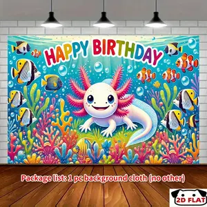 2D Flat Banner 1pc, Whimsical Salamander Birthday Party Banner Happy Birthday, Vibrant Underwater Scene Friendly Axolotl, Durable, Ideal Youngsters' Room Decor, Home & Garden Celebrations, Photo Studio Backdrop