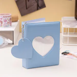Kpop Photo Card Book 3-inch 7.6cm Mini Album with Heart Pendant Pink 32 Pockets High-Quality PVC Material Multipurpose Design for Collecting Celebrity Photos