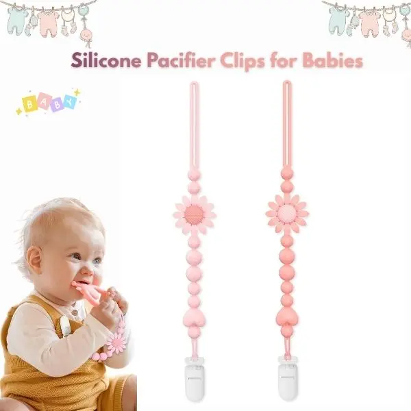 Baby Silicone Pacifier Clips (2-Pack), BPA-Free Universal 1-Piece Pacifier Holder Strap, Floral Newborn Shower Gift for Boys & Girls