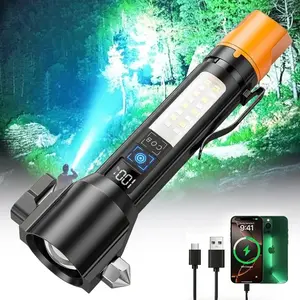 【Clearance Deal】Car Emergency 5-in-1 Strong Flashlight (Power Bank), Digital display ofpower, Rechargeable  Zoomable  X4Waterproof Adjustable Brightness Flash Light for Outdoor  Emergency Camping Accessories  Black SummerVibes Lighting Camping Essential t