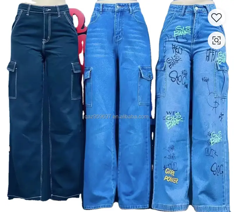 High-Waisted Denim Bell Bottoms Women's Clothing American Style Multi-Pocket Cargo Jeans Cross-Border Trad Comfort Pants Comfort Pants Pants Womenswear Casual Fit