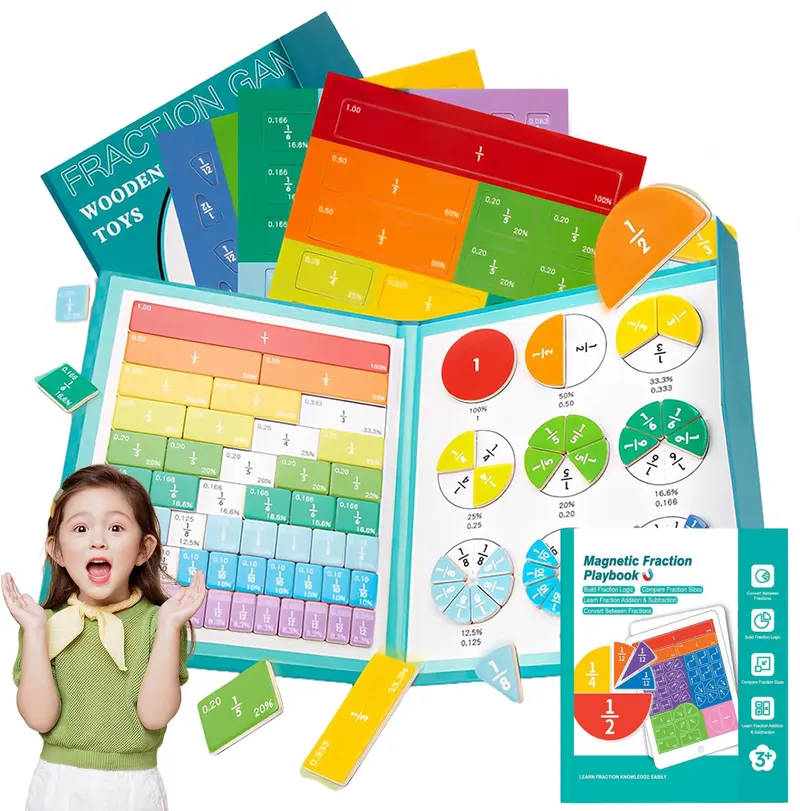 Magnetic Fraction Playbook 2026 Upgraded Version Fridge Magnets for Learning Fractions Equivalence Multiplication 40 Activities Educational Gift for Kids