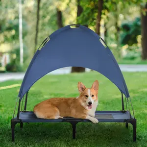 Elevated Outdoor Dog Cot Bed with UV Canopy