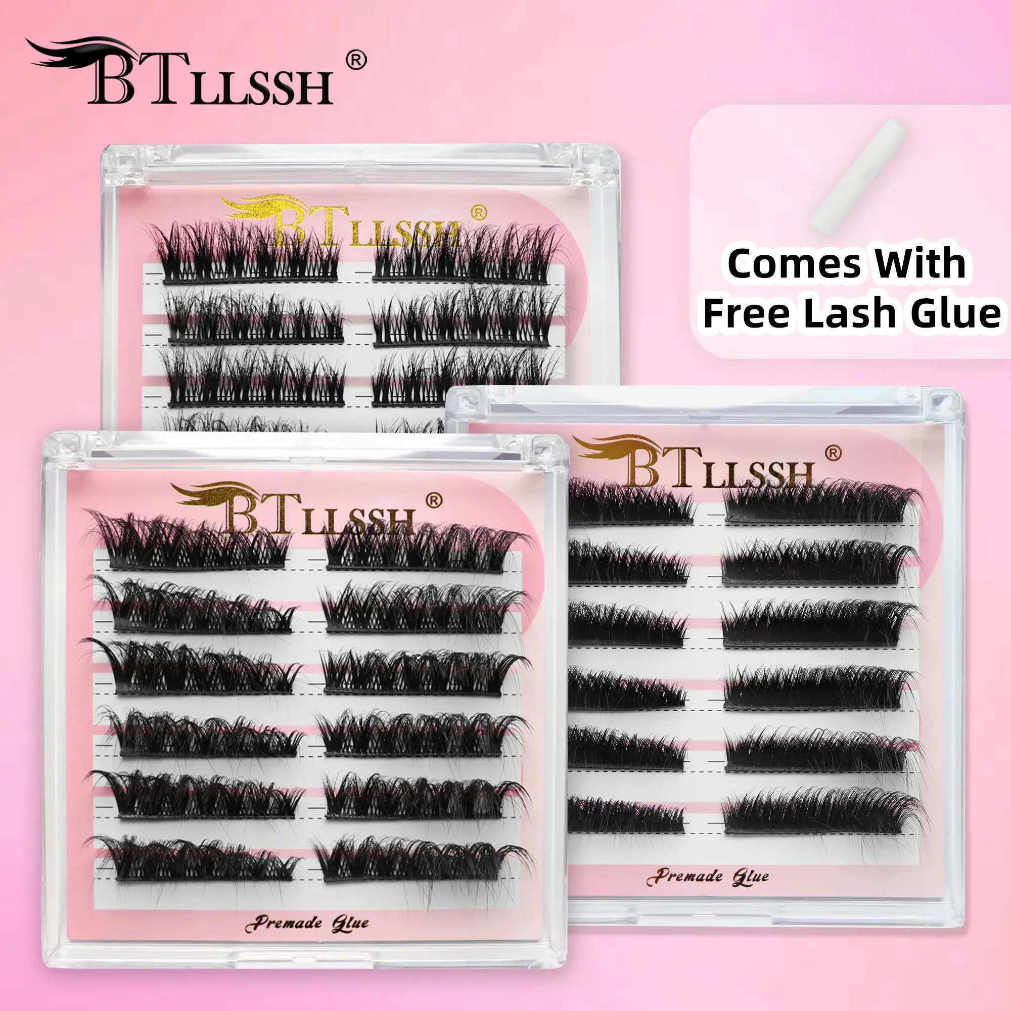 6B BTLLSSH 18 pairs 17mm 18mm 19mm Self Adhesive Cluster Lashes No Extra Glue Needed Fluffy Segment Eyelashes Reusable Individual Lashes For Makeup Beginners Daily Party Wedding Cosplay