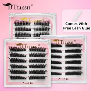 6B BTLLSSH 18 pairs 17mm 18mm 19mm Self Adhesive Cluster Lashes No Extra Glue Needed Fluffy Segment Eyelashes Reusable Individual Lashes For Makeup Beginners Daily Party Wedding Cosplay