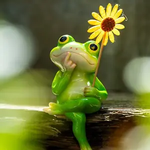 Small green frog ornaments, indoor and outdoor garden and desktop decoration, Garden Accessories, suitable for terrace, living room and flowerpot display-a holiday gift suitable for all seasons-green frog ornaments