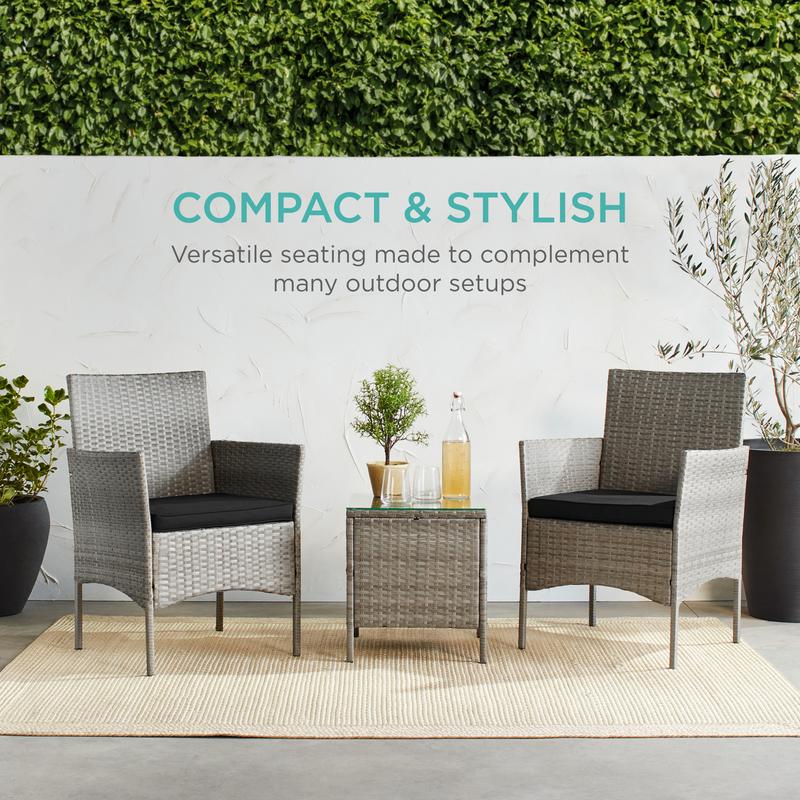 Best Choice Products 3-Piece Outdoor Wicker Conversation Patio Bistro Set, w/ 2 Chairs, Table