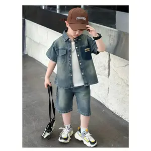Boys' Summer Pocket Patch Denim Suit 2025 New Fashionable Two-Piece Set for Youngsters, Stylish Outfit for Youngsters and Preschoolers, Perfect for Outdoor