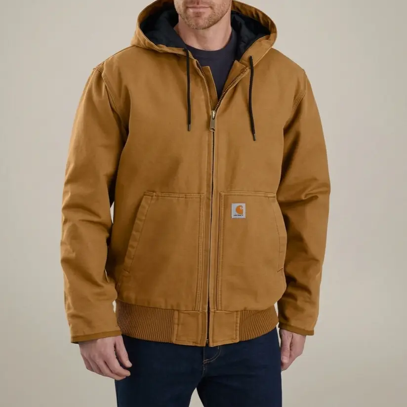 Carhartt American Washed Canvas Heavy Quilted Hooded Work Jacket, Rugged Outerwear for Men