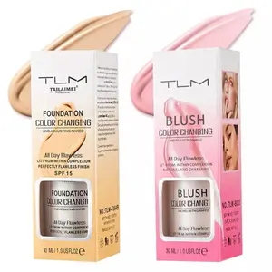 TLM Color Changing Foundation Liquid Base + Color Changing Blush , TLM Concealer Cover Cream,All Day Flawless Warm Skin Tone BB Cream Makeup Base Concealer for All Skin SPF15