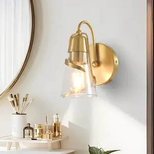 PARROT UNCLE 6 Inch Ethel 1-Light Mirror Vanity Light Modern Golden Iron Frame Glass Shade Wall Light ETL Certified 1-Year Warranty lighting