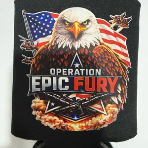 Operation Epic Fury Koozie - Operation Epic Fury Drinkware with American Flag and Eagle Design
