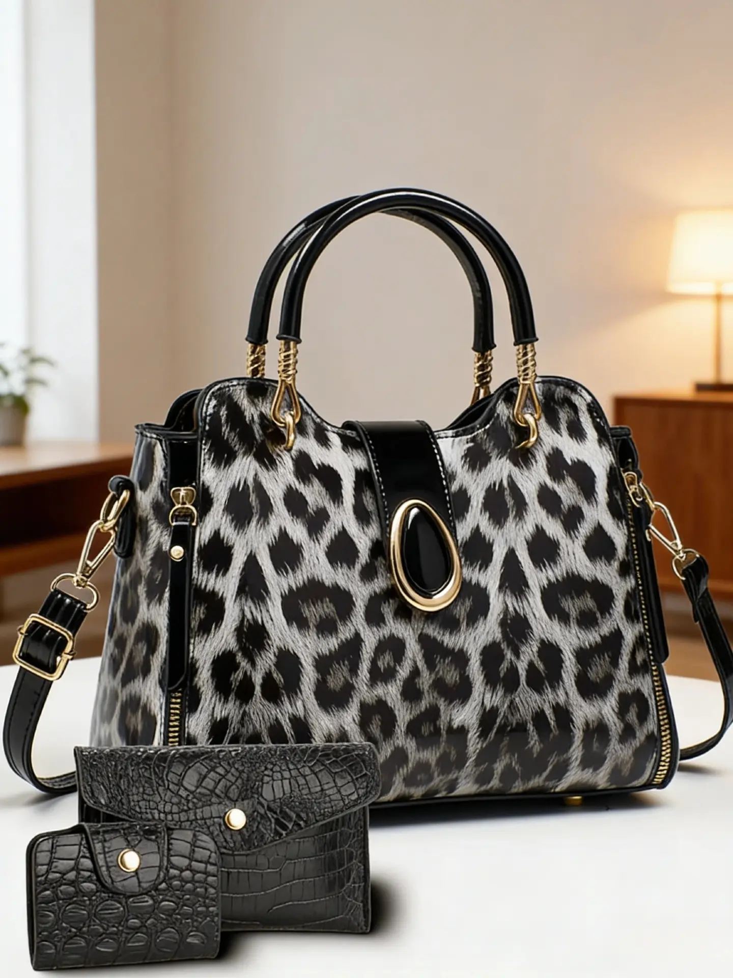 Women's leopard print handbag, glossy leather lightweight luxury bag, casual everyday shoulder bag, bag. bag, Mother's for mom, Thanksgiving gift for wife, Christmas gift, Fashionable Patterned Bag, Stylish Bag, Casual Shoulder Purse