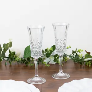 6 Pack Shatterproof Plastic Champagne Flutes with Embossed Leaf Pattern, 6oz Clear Reusable Cocktail Wine Glasses - 8.5"