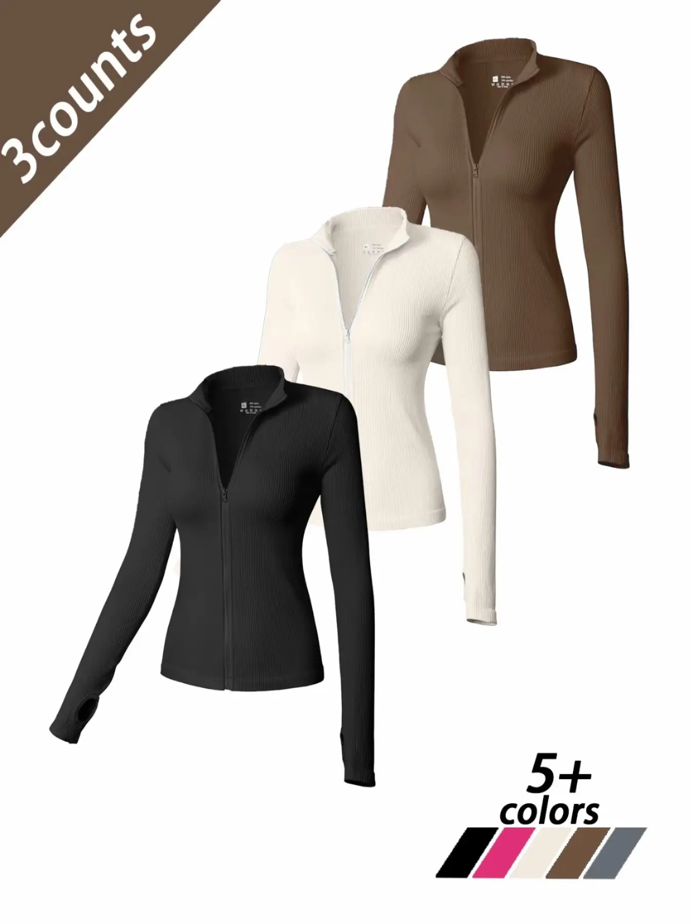 Women's Plain Ribbed Zipper Jacket, Zip Up Jacket, Athletic Jackets, Sports Fitness Outerwear, Workout Clothes Women, Casual Fall Winter Gymwear, Long Sleeve Drop Shoulder Design, Breathable Comfort Fashion