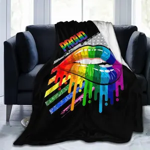 Lesbian Rainbow Lips Pride Flannel Fleece Throw Blankets for Bed Sofa Living Room Soft Blanket Warm Throw Blanket