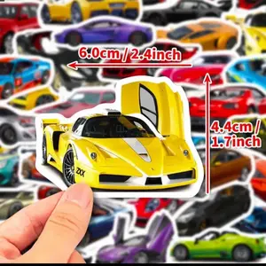 50 Pack of Sports, Race, Muscle and Exotic Car Stickers and Waterproof Decals. No Duplicates
