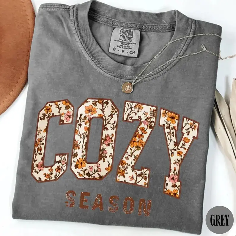 Comfort Colors Floral Cozy Season Shirt, Autumn Cozy Shirt, Cute Cozy Season Tee, Fall Season Outfits