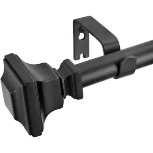 Industrial Curtain Rods, Matte Black Curtain Rods, Window  Curtain Rod 1 Inch Diameter Kitchen Curtain Pole with Square Finials, Rust-Resistant 72-144 Inches Adjustable,Black