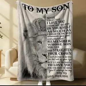Mother's Love Message Lion-Print Couple Blanket – Soft, cozy, warm. Ideal for home & office use, perfect for AC rooms & naps. A wonderful gift for family & friends.