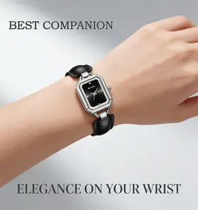 Small Square Watch Women, Vintage Leather Strap, Slim Wrist Friendly, Minimalist Luxury Bracelet Watch, Elegant Daily Style