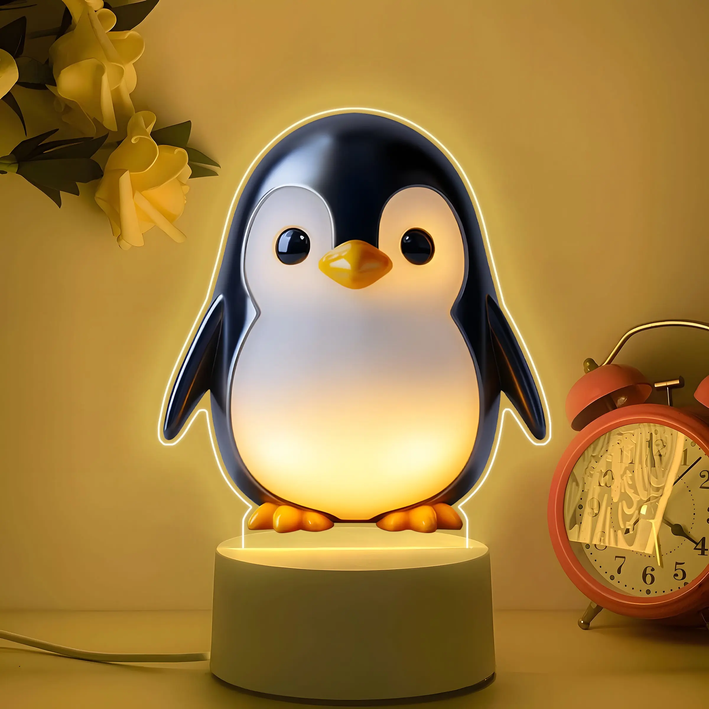 Acrylic Night Light Penguin Design, Soft Glow, Eye-Friendly, Stable Base, Cute Desk Decor, Decorative Lights, Perfect Gift for Kids and Friends, Ambient Night Lamp