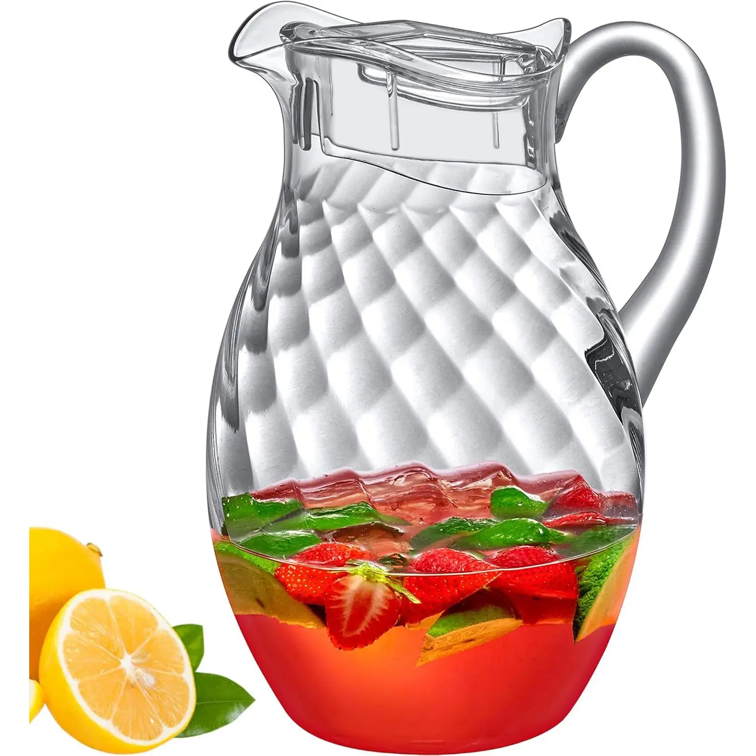 - Bubbly Whirly Grand - Plastic Pitcher (96 oz, 3 Quart), Clear Water Pitcher with Lid, Fridge Jug, BPA-Free, Shatter-Proof, Great for Iced Tea, Sangria, Lemonade, Juice, Milk, and More