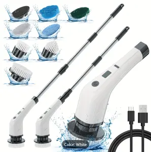 Multifunctional Electric Spin Scrubber Cleaning Brush, 7-In-1 Cleaning Brush, Adjustable Speeds 7 Replaceable Heads, Dual-Speed And Detachable Telescopic Handle, Suitable for Kitchen, Living Room And Bathroom