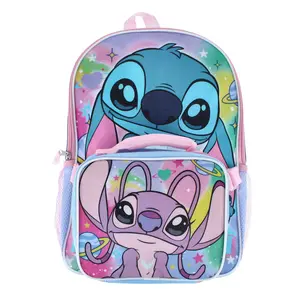 U.P.D., INC Girl's 16 inch Stitch and Angela Backpack and Lunchbox Set, Backpacks