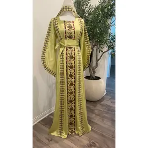 Elegant Modern Traditional Dress in Lime Green with Intricate Patterns and Long Sleeves Evening  Womenswear Piece traditional thobe