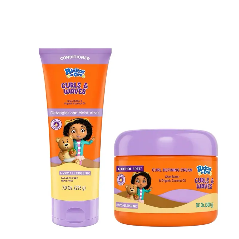 Ricitos de Oro Curls & Waves Hair Care Duo – Conditioner 7.9 Oz & Curl Defining Cream 10.1 Oz, Shea Butter & Organic Coconut Oil