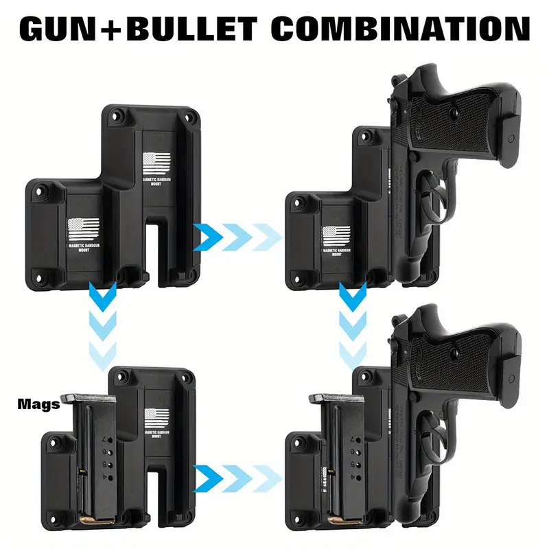 Lightweight Universal Size Magnetic Gun Mount with Nylon Holster, 6 Anchors & 1.2 Inch Mounting Screws, Quick Draw for Flat-Top Guns, Light Carry Accessory for Trucks, Desks