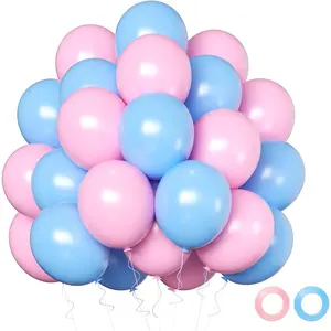 Pink and Blue Balloons, 50 count 12 Inch Pink Blue Gender Reveal Balloons With Pink Blue Latex Balloon Ribbon for Birthday Boy Girl Gender Reveal Neutral  Shower Party Decoration