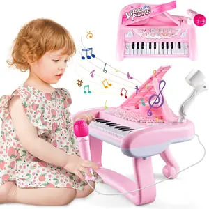 First Birthyda Gift for 1 Year Old Girl 22 Key Pink Piano Music Toy for Toddler 1-3 Kid Play Fun Keyboard Toy with Microphone Learning Instrument