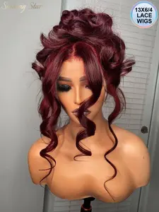 【Blend】99J Burgundy Hd Lace Frontal Human Hair Wigs 13X6 13X4 Colored Cherry Red 34'' Body Wave Lace Front Wigs Glueless Human Hair Wigs 9X6 Bye Bye Knots Pre Plucked