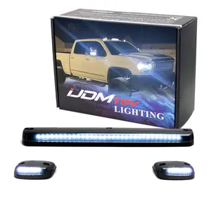 iJDMTOY 3pc Smoked Lens Full White LED Cab Roof Clearance Light Kit For 2007-14 Chevy GMC Silverado Sierra 2500HD 3500HD, Also Universal Fit For Many Other Trucks