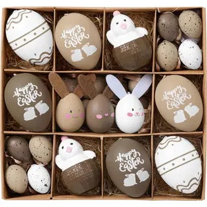 35Pcs Easter Eggs Ornaments Tree Decorations, Beige White Plastic Easter Eggs Bulk Tree Ornaments for Easter Decorations, Shatterproof Decorative Hanging Egg for Spring Party Decor