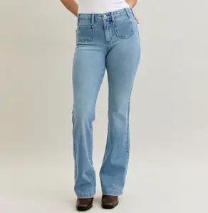 Judy Blue Mid Rise Bootcut 881053 Contrast Wash and Front Patch Pocket Jeans