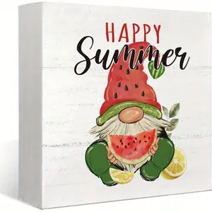 Summer Watermelon Gnomes Decor, Summer Gnomes Decorations for Home, Watermelon Wooden Plaque Sign Decor for Farmhouse Shelf Tray Decor, 5x5 inch