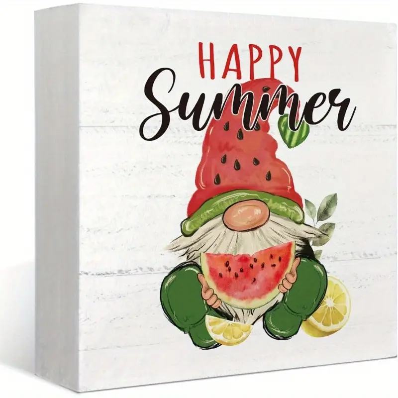Summer Watermelon Gnomes Decor, Summer Gnomes Decorations for Home, Watermelon Wooden Plaque Sign Decor for Farmhouse Shelf Tray Decor, 5x5 inch