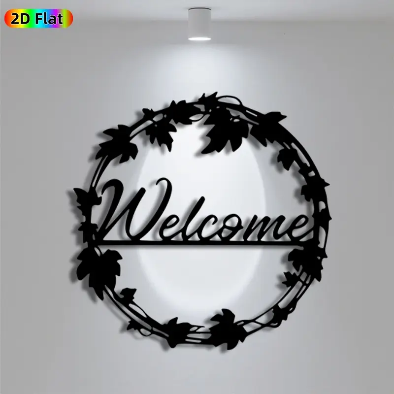 1pc Romantic Wreath with Welcome Metal Wall Art, Romantic Wreath with Welcome Statue Mural, Iron Craft, Perfect for Living Room, Garden, Indoor/Outdoor Decor, Artistic Metalwork, Intricate Craftsmanship, Housewarming Decor, Ideal Gift for Home Enthusiasts